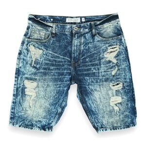 Evolution in Design Men's Denim Shorts Acid Washed Ripped Distressed Size 38